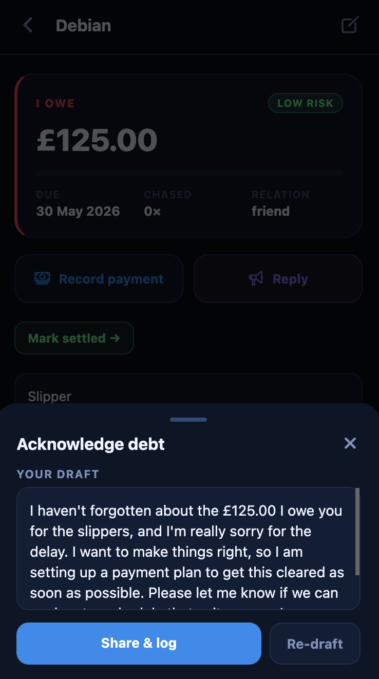 Acknowledging a debt you owe