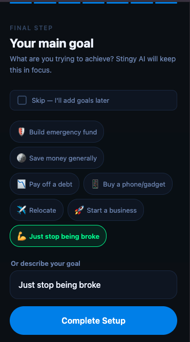 Setting up a goal in onboarding
