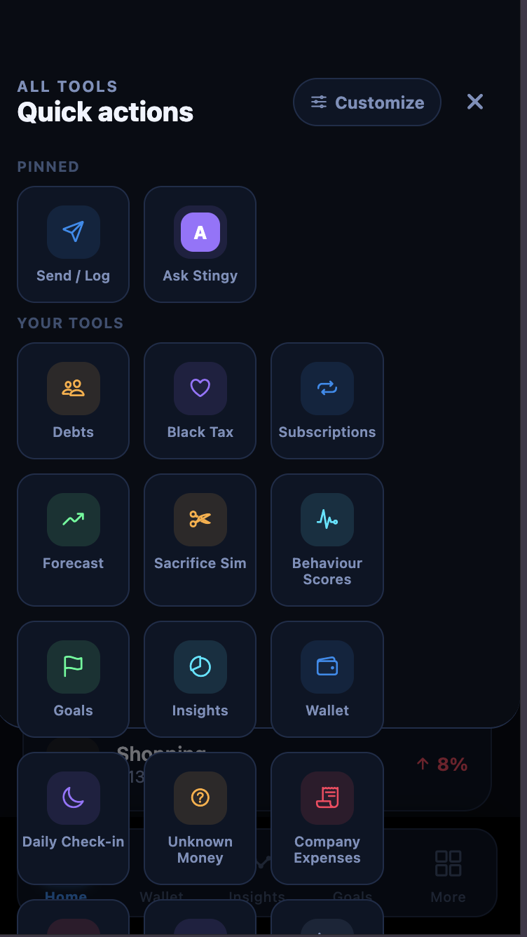 Quick actions panel with Scan Receipt